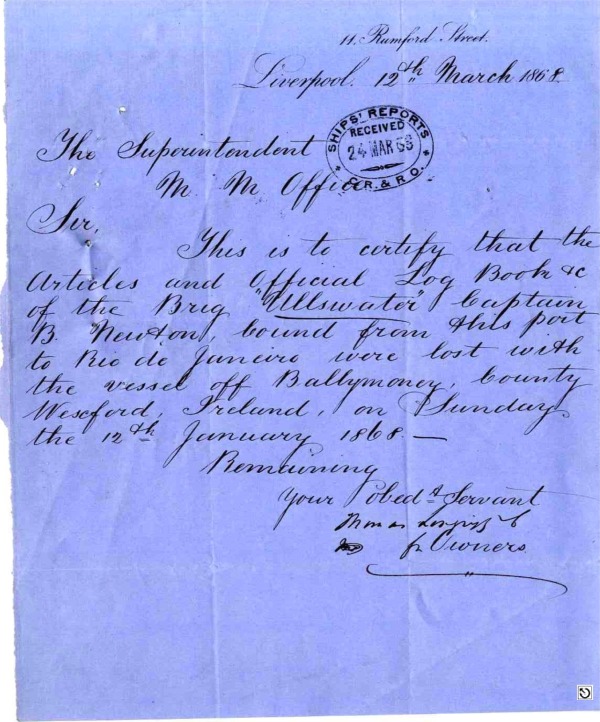 S.V. Ullswater letter